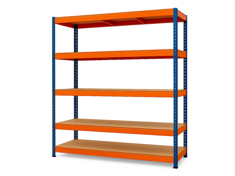 Regál 2160x1200x500 mm profesionální 5-policový, nosnost 1500 kg - modro-oranžový