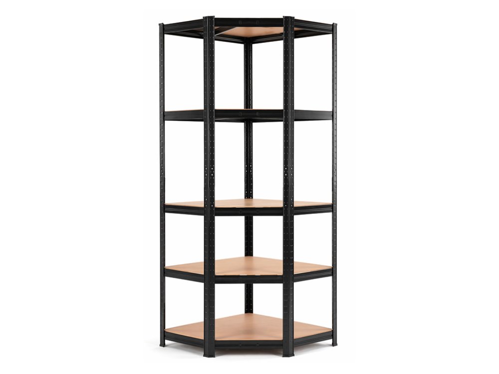 Regál 1800x900x400 mm rohový lakovaný 5-policový, nosnost 875 kg - černý - 4ks