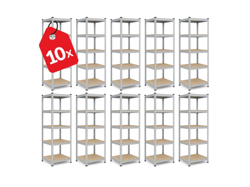 Akcia 10x Regál 180x40x40 cm pozinkovaný 5-policový, nosnosť 875 kg