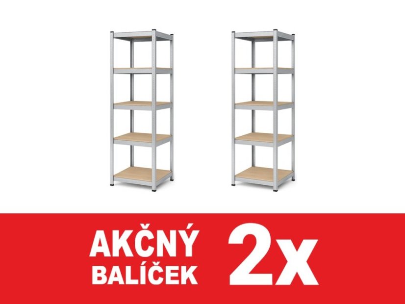 Regál 1800x400x400 mm pozinkovaný 5-policový, nosnosť 875 kg - 2ks