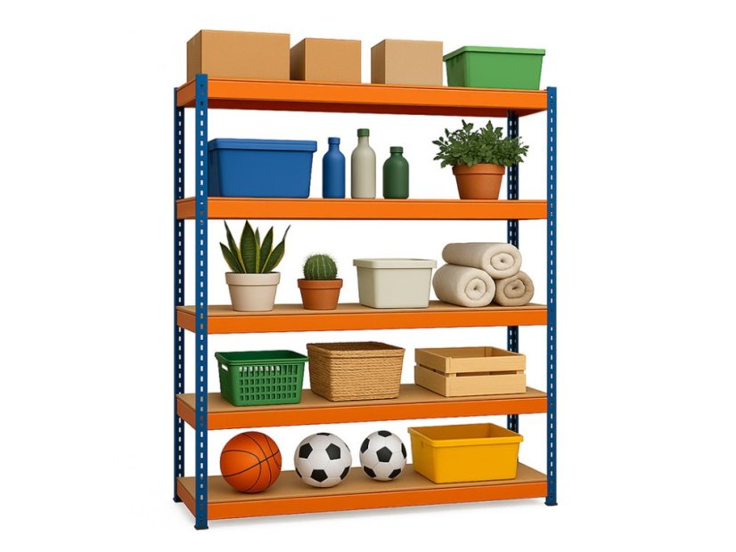 Regál 2500x1600x500 mm profesionální 5-policový, nosnost 2000 kg - modro-oranžový