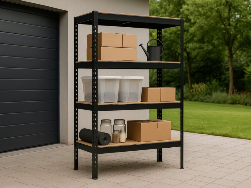 Regál 1800x1800x500 mm profesionální 4-policový, nosnost 1600 kg - černý