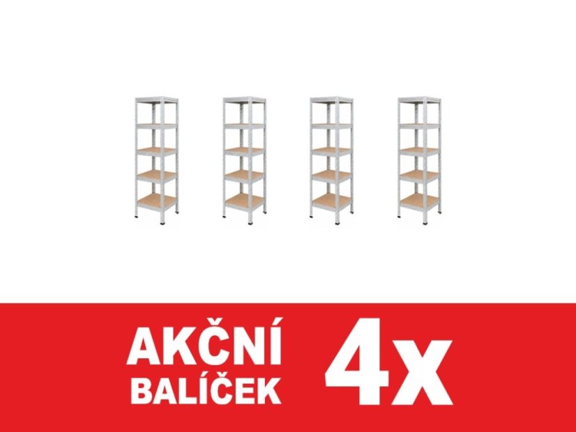 Regál 1830x400x400 mm zinkovaný 5-policový, nosnost 1000 kg, RIVET - 4ks