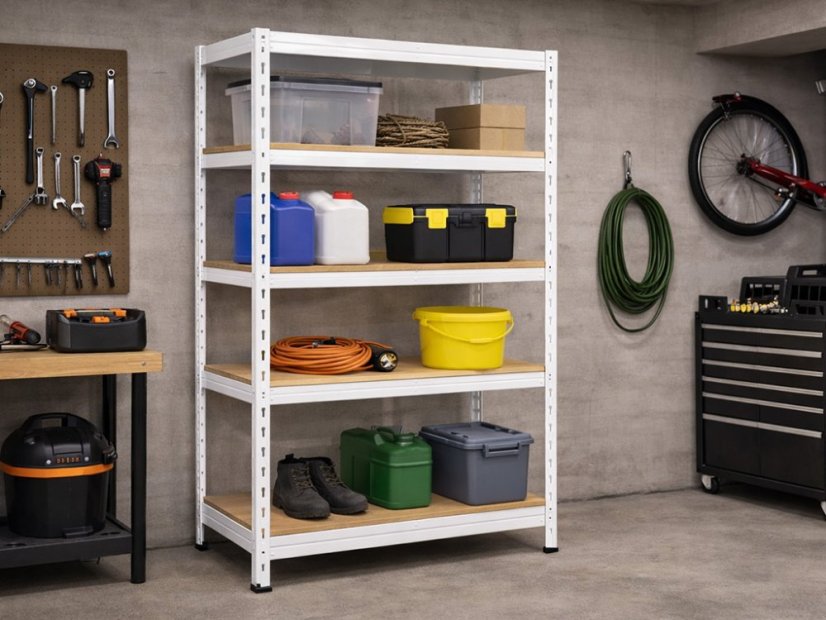 Regál 1830x900x400 mm lakovaný 5-policový, nosnost 1000 kg, RIVET - bílý