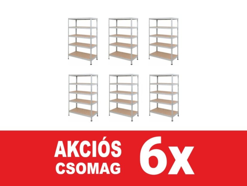 Polcrendszer 1830x600x400 mm horganyzott 5 polcos, teherbírás 1000 kg, RIVET - 6db