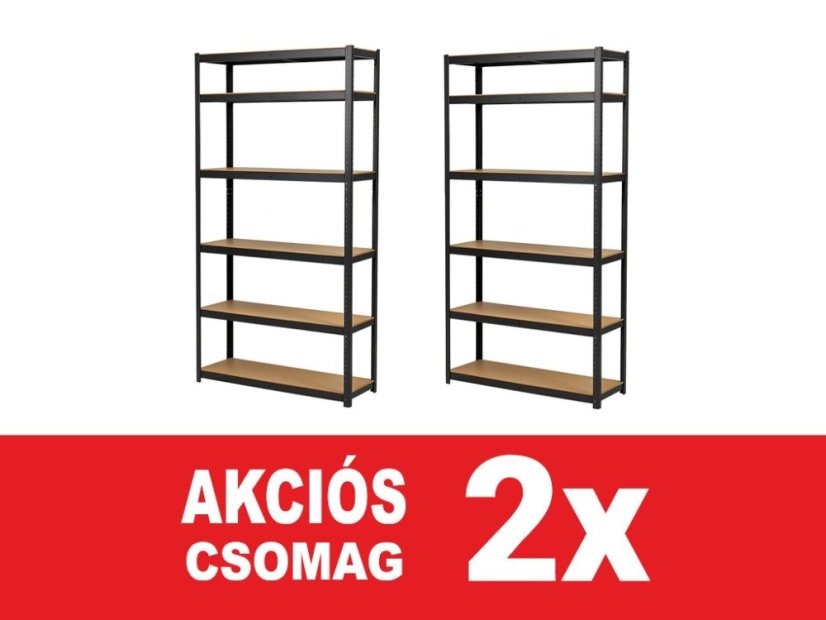 Polcrendszer 2200x900x600 mm festett 6 polcos, teherbírás 1050 kg - fekete - 2db
