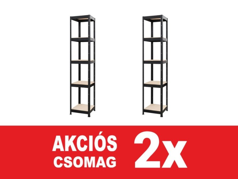 Polcrendszer 1800x750x400 mm festett 5 polcos, teherbírás 875 kg - fekete - 2db