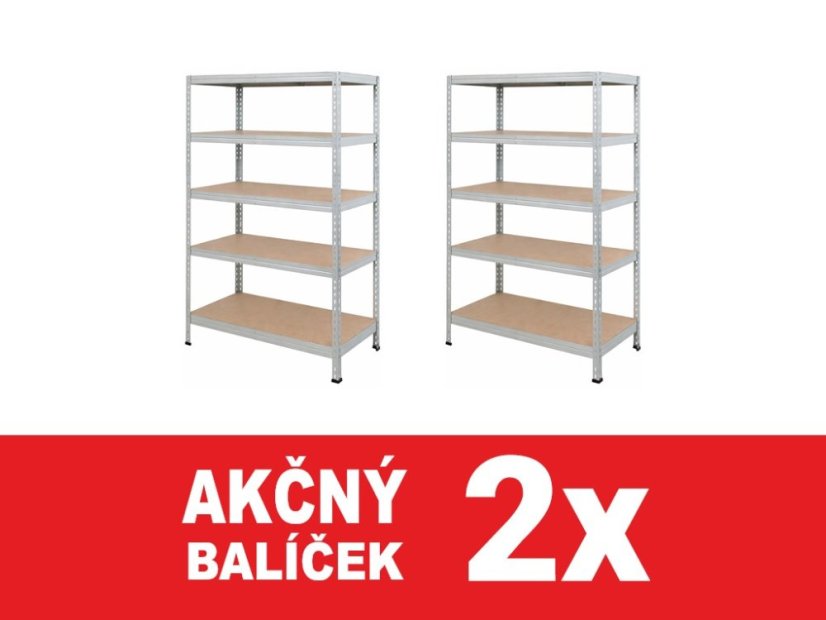 Regál 1800x900x400 mm pozinkovaný, 5-policový, nosnosť 1000 kg, RIVET - 2ks