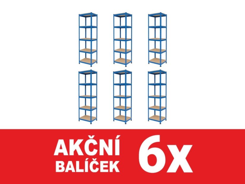 Regál 1800x400x400 mm lakovaný 5-policový, nosnost 875 kg - modrý - 6ks