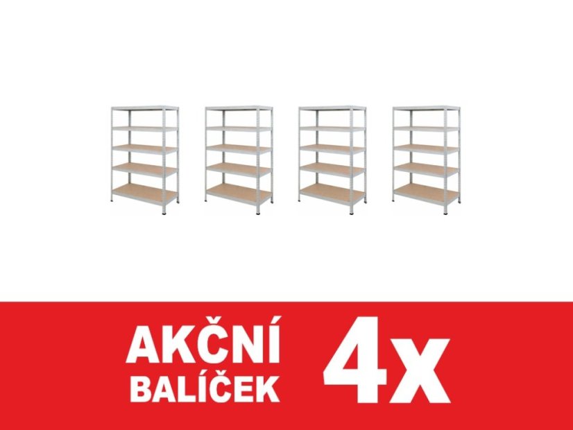 Regál 1830x700x300 mm zinkovaný 5-policový, nosnost 1000 kg, RIVET - 4ks