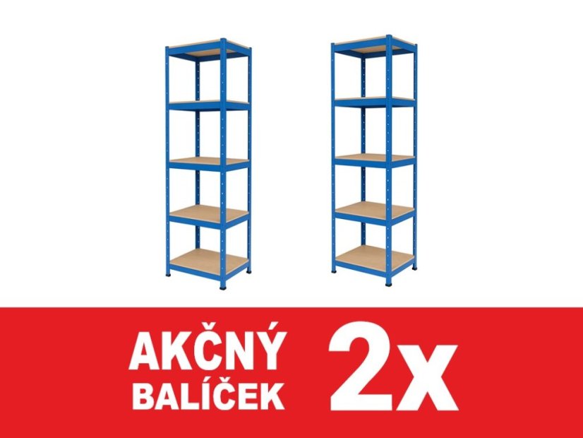 Regál 1800x400x400 mm lakovaný 5-policový, nosnosť 875 kg - modrý - 2ks