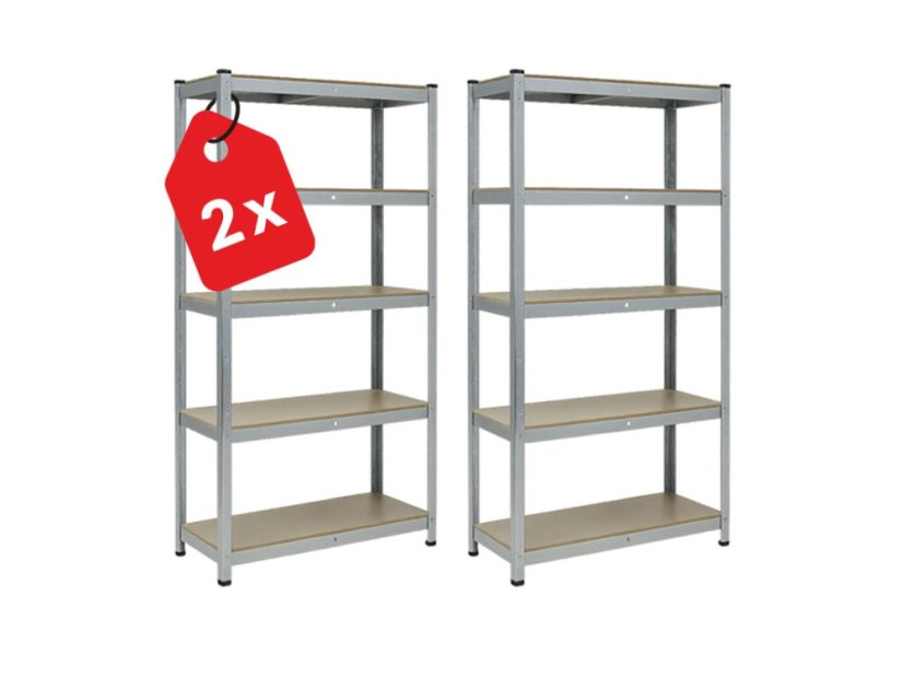Regál 1800x900x400 mm zinkovaný 5-policový, nosnost 875 kg - 2ks