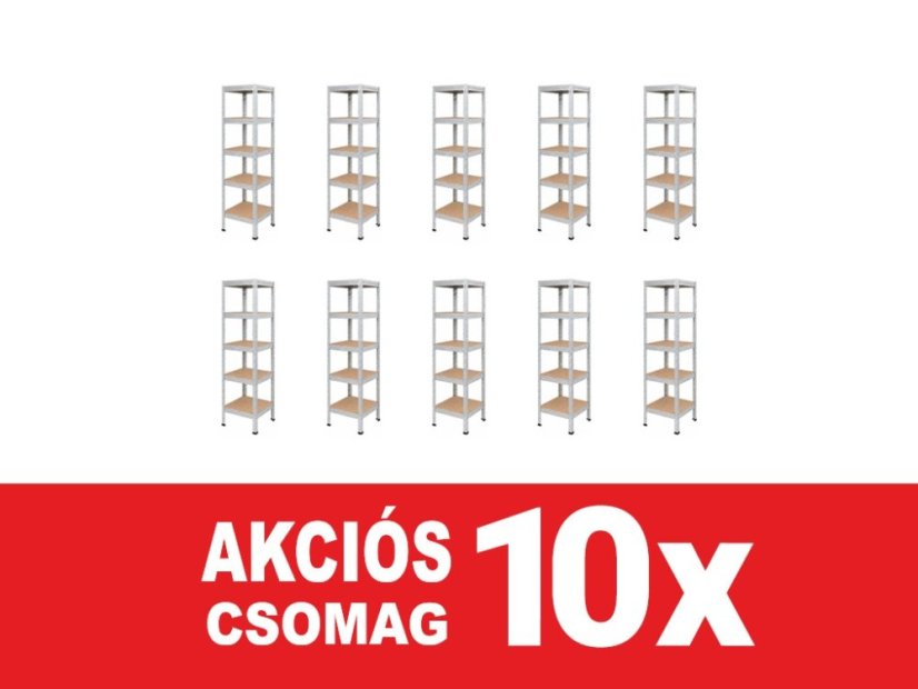 Polcrendszer 1830x400x400 mm horganyzott 5 polcos, teherbírás 1000 kg, RIVET - 10db