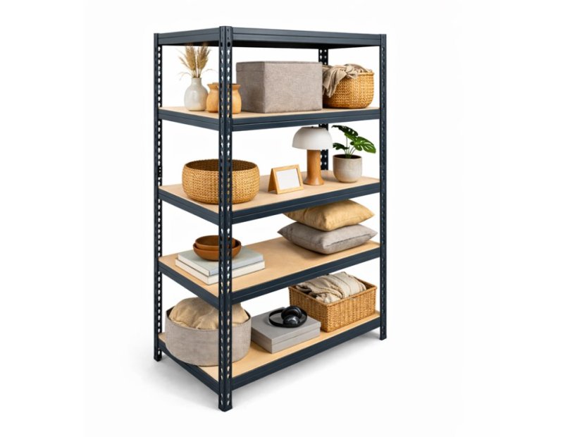 Regál 1830x600x400 mm lakovaný 5-policový, nosnost 1000 kg, RIVET - černý