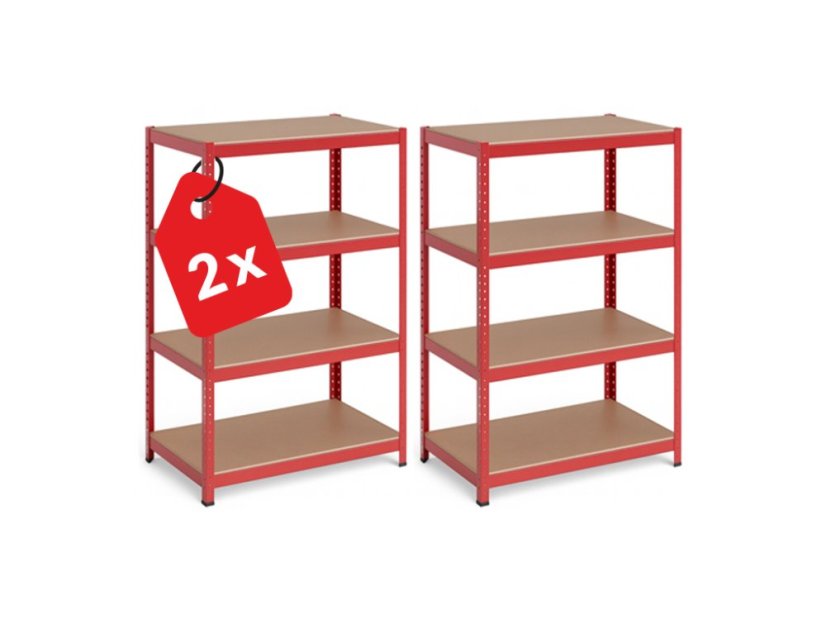 Regál 1500x700x300 mm lakovaný 4-policový, nosnost 700 kg - červený - 2ks