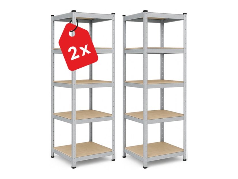Regál 1800x400x400 mm zinkovaný 5-policový, nosnost 875 kg - 2ks