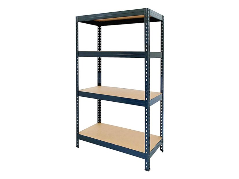 Regál 1500x700x300 mm lakovaný 4-policový, nosnost 800 kg, RIVET - černý