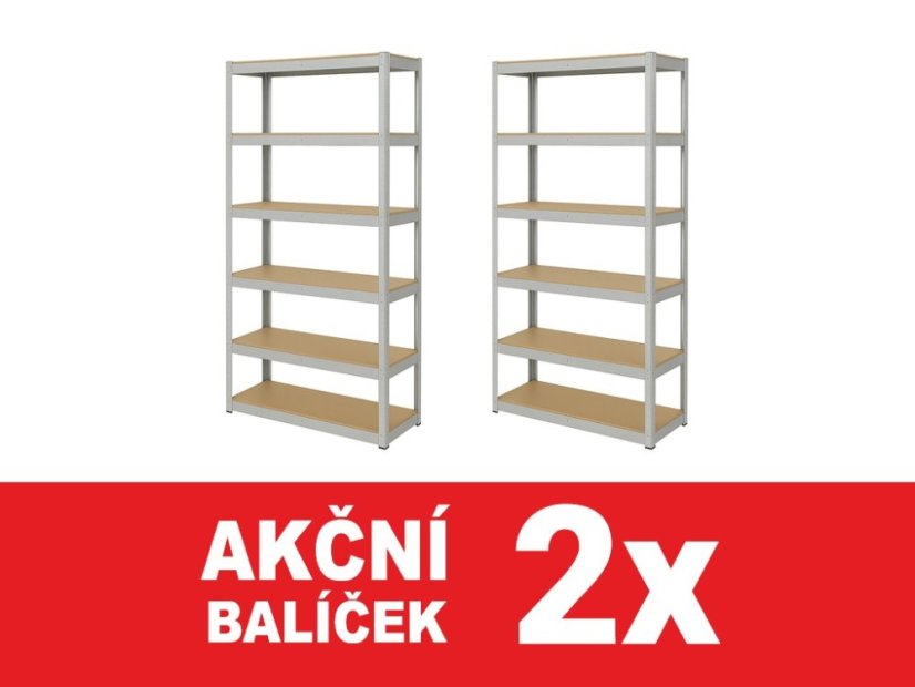 Regál 2200x1200x500 mm zinkovaný 6-policový, nosnost 1050 kg - 2ks