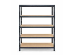 Regál 1800x900x400 mm robustní lakovaný 5-policový, nosnost 1000 kg - černý - 2ks