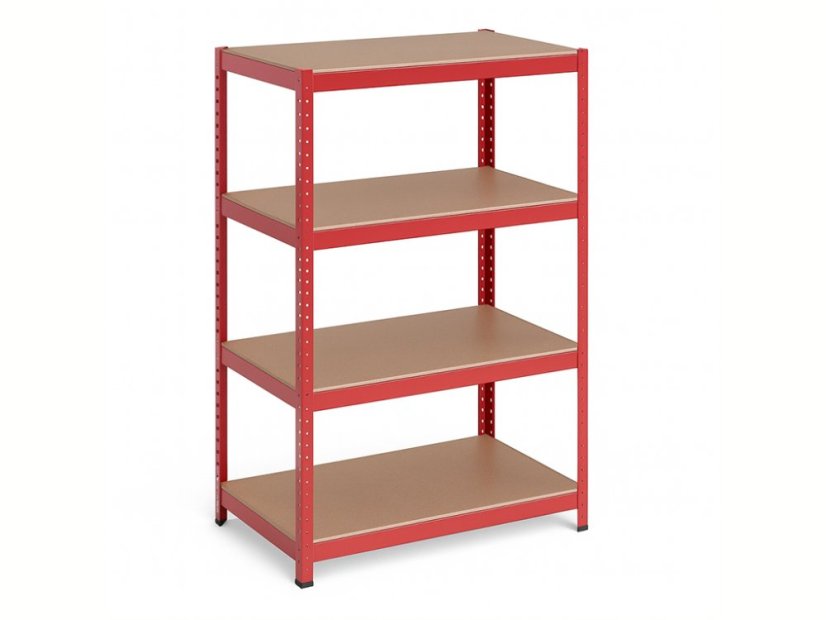 Regál 1500x700x300 mm lakovaný 4-policový, nosnost 700 kg - červený - 5ks