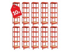 Regál 1800x400x400 mm lakovaný 5-policový, nosnosť 875 kg - červený - 10ks