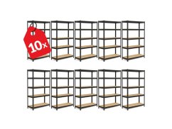 Regál 1800x900x400 mm lakovaný 5-policový, nosnosť 875 kg - čierny - 10ks