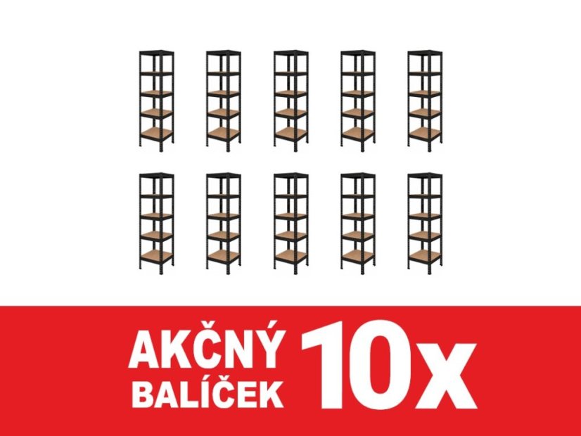 Regál 1830x400x400 mm lakovaný 5-policový, nosnosť 1000 kg, RIVET - čierny - 10ks