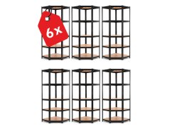 Polcrendszer 1800x900x400 mm sarokos lakkozott 5-polcos, teherbírás 875 kg - fekete - 6db