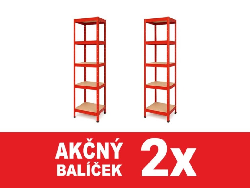 Regál 1800x400x400 mm lakovaný 5-policový, nosnosť 875 kg - červený - 2ks