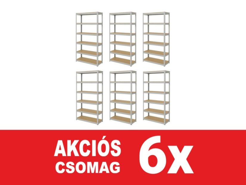 Polcrendszer 2200x1000x500 mm horganyzott 6 polcos, teherbírás 1050 kg - 6db
