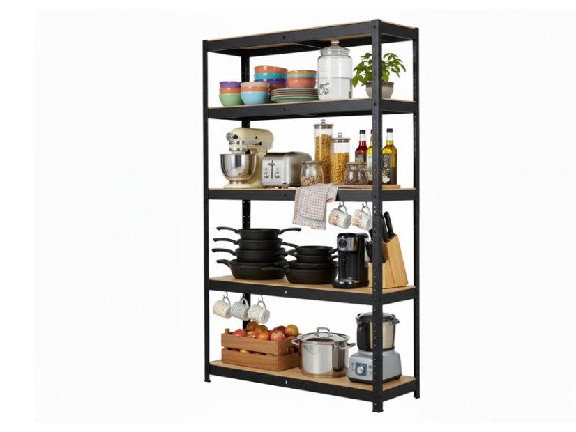 Regál 1800x900x300 mm lakovaný 5-policový, nosnost 875 kg - černý - 5ks