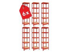 Regál 1800x400x400 mm lakovaný 5-policový, nosnosť 875 kg - červený - 6ks
