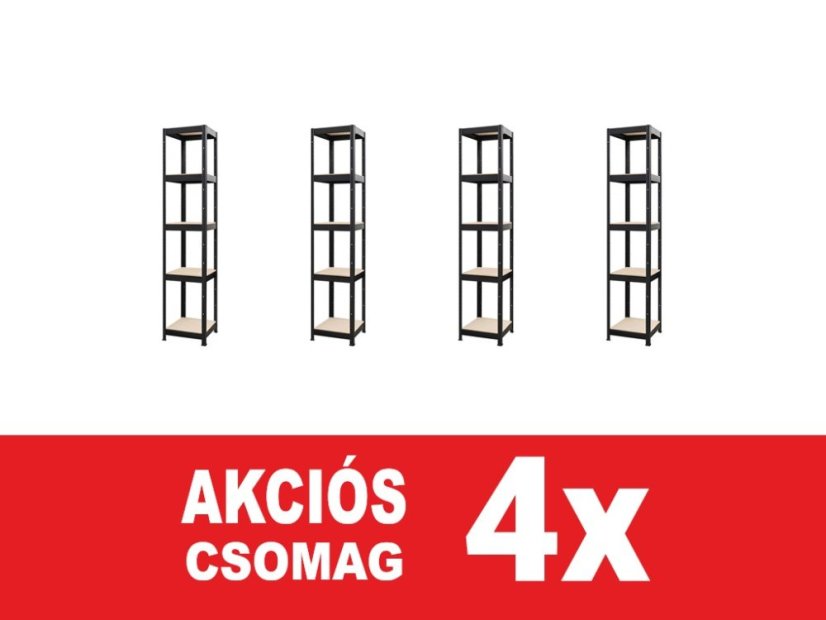 Polcrendszer 1800x750x400 mm festett 5 polcos, teherbírás 875 kg - fekete - 4db