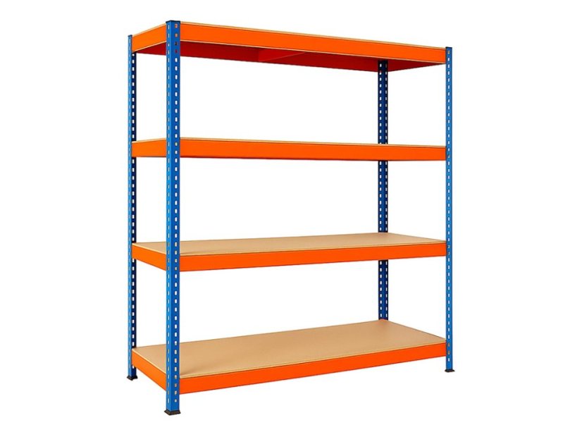 Regál 1800x1600x500 mm profesionální 4-policový, nosnost 1600 kg - modro-oranžový