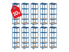 Regál 1800x400x400 mm lakovaný 5-policový, nosnosť 875 kg - modrý - 10ks