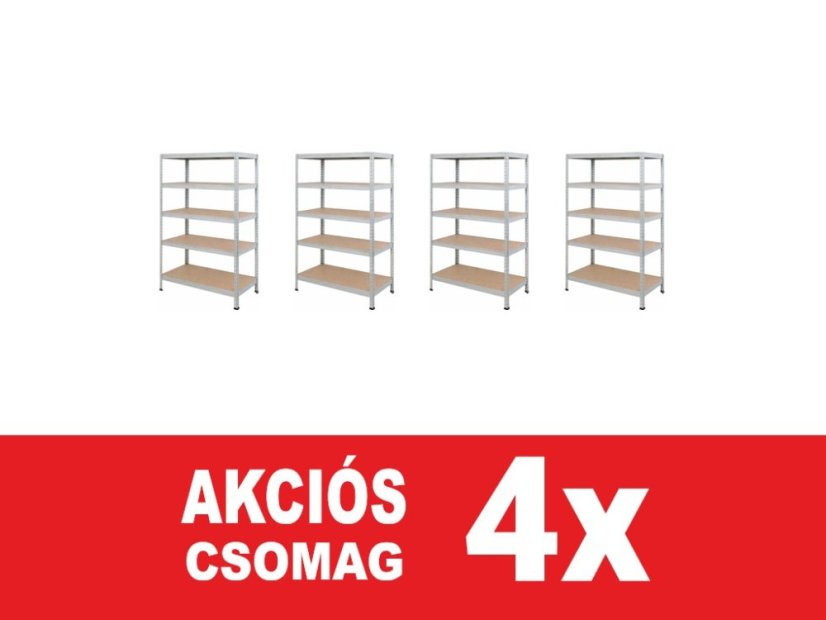 Polcrendszer 1830x600x400 mm horganyzott 5 polcos, teherbírás 1000 kg, RIVET - 4db