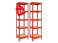 Regál 1800x400x400 mm lakovaný 5-policový, nosnosť 875 kg - červený - 2ks