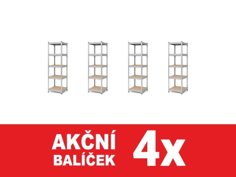 Regál 1800x400x400 mm zinkovaný 5-policový, nosnost 875 kg - 4ks