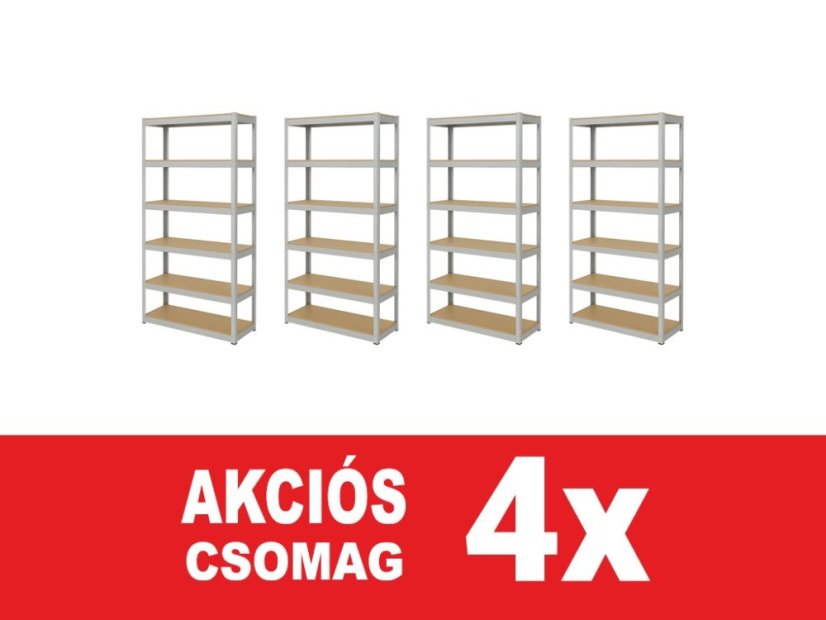 Polcrendszer 2200x1000x500 mm horganyzott 6 polcos, teherbírás 1050 kg - 4db