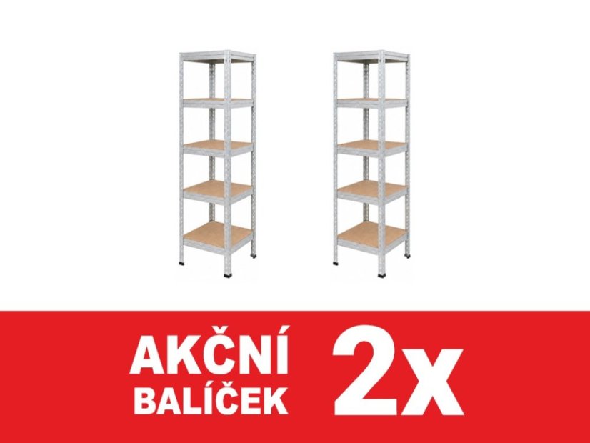 Regál 1830x400x400 mm zinkovaný 5-policový, nosnost 1000 kg, RIVET - 2ks