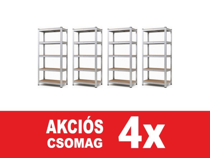 Polcrendszer 1800x600x400 mm horganyzott 5 polcos, teherbírás 875 kg - 4db