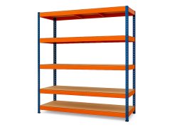 Regál 1800x900x400 mm lakovaný 5-policový, nosnost 1000 kg - modro-oranžový