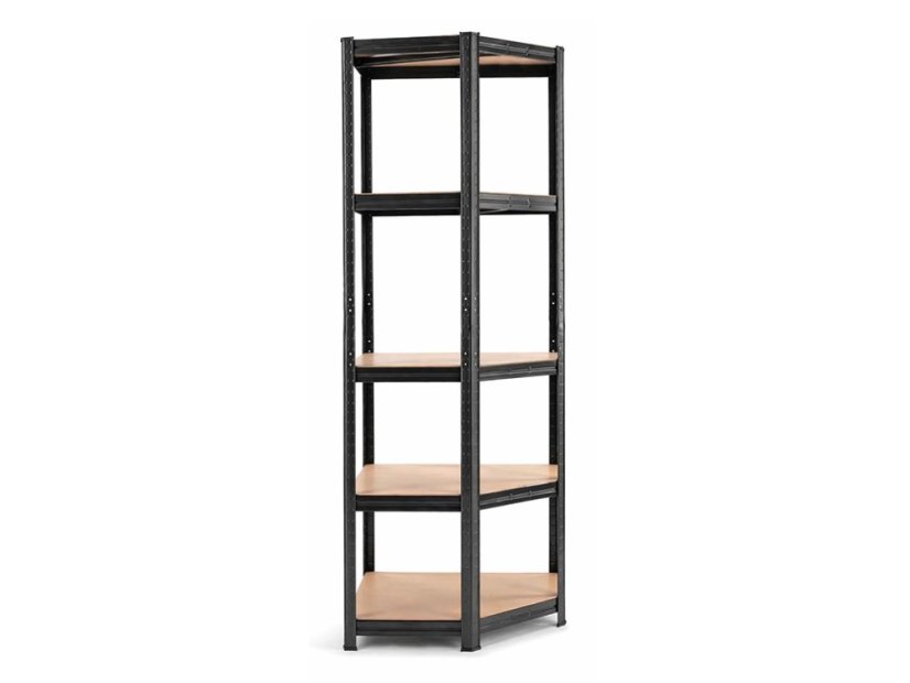 Regál 1800x900x400 mm rohový lakovaný 5-policový, nosnost 875 kg - černý - 10ks