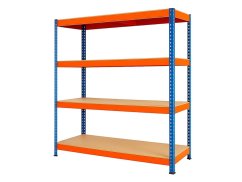 Regál 1800x1800x500 mm profesionální 4-policový, nosnost 1200 kg - modro-oranžový