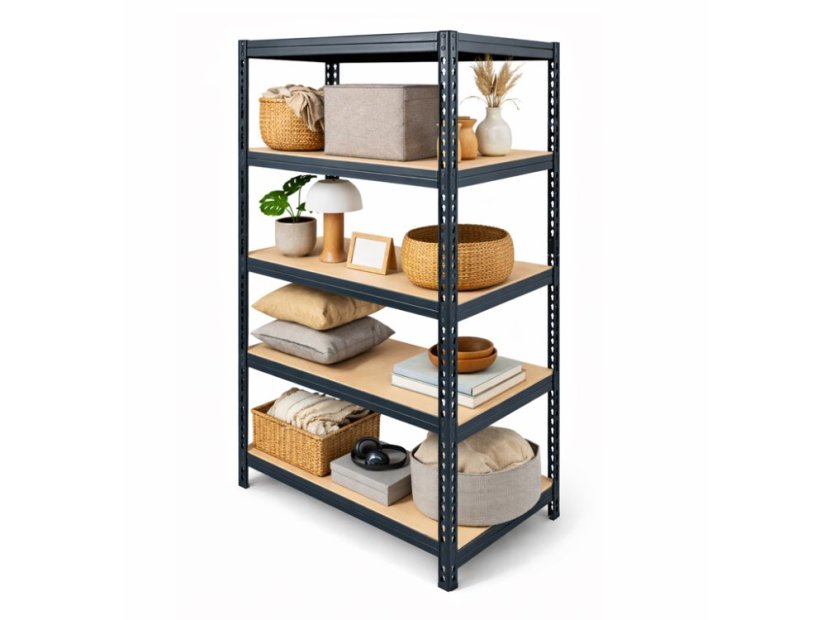 Regál 1830x600x400 mm lakovaný 5-policový, nosnost 1000 kg, RIVET - černý