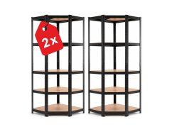Polcrendszer 1800x900x400 mm sarokos lakkozott 5-polcos, teherbírás 875 kg - fekete - 2db