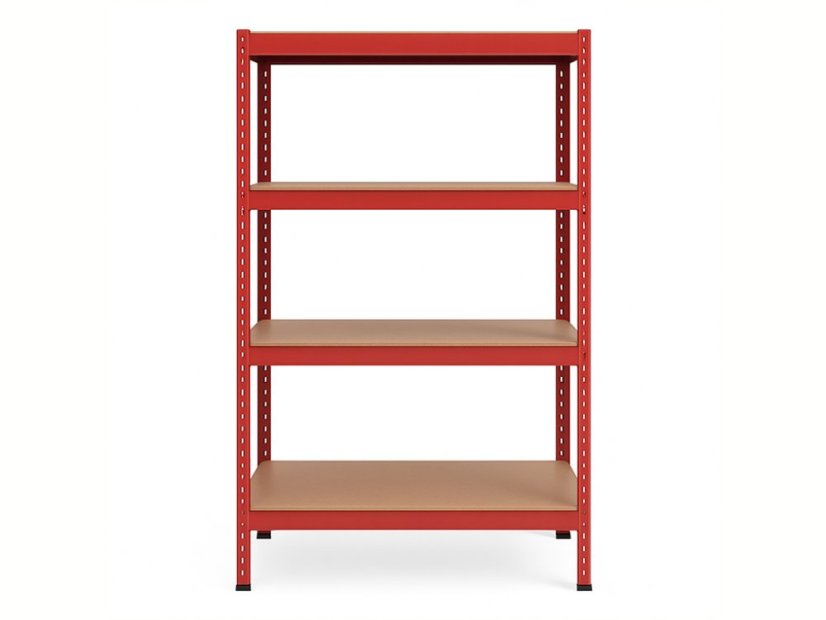 Regál 1500x700x300 mm lakovaný 4-policový, nosnost 700 kg - červený - 5ks
