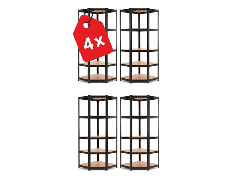 Polcrendszer 1800x900x400 mm sarokos lakkozott 5-polcos, teherbírás 875 kg - fekete - 4db