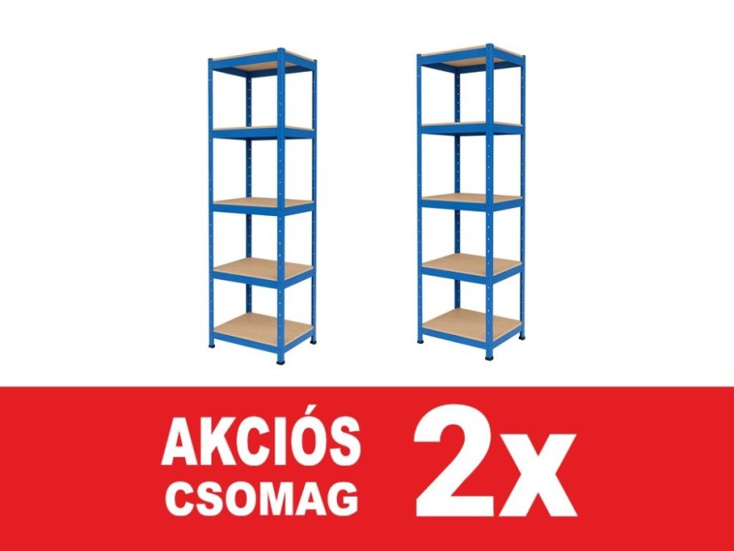 Polcrendszer 1800x400x400 mm festett 5 polcos, teherbírás 875 kg - kék - 2db