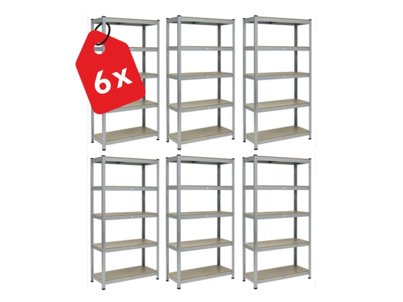 Regál 1800x600x400 mm pozinkovaný 5-policový, nosnosť 875 kg - 6ks